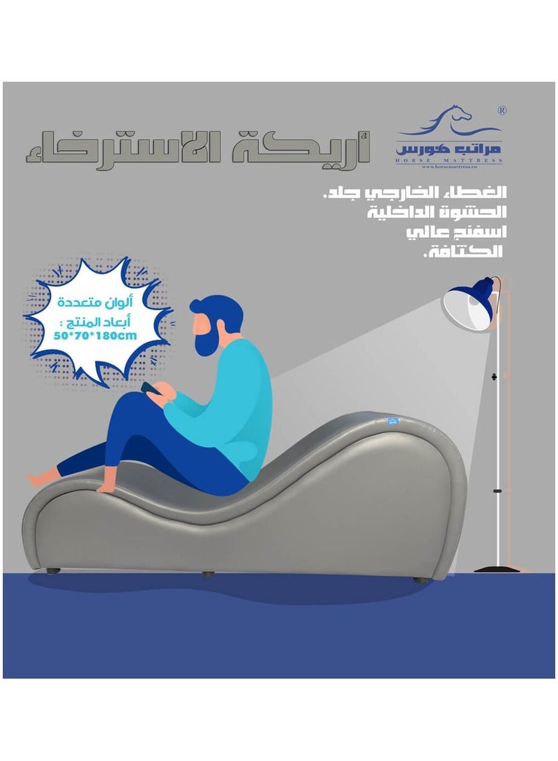 HORSE MATTRESS Leather Chaise Longue Very Comfortable 1-Seater Sofa With Modern Design For Living Room And Bedroom 70x180x50 cm- Grey - Image 3